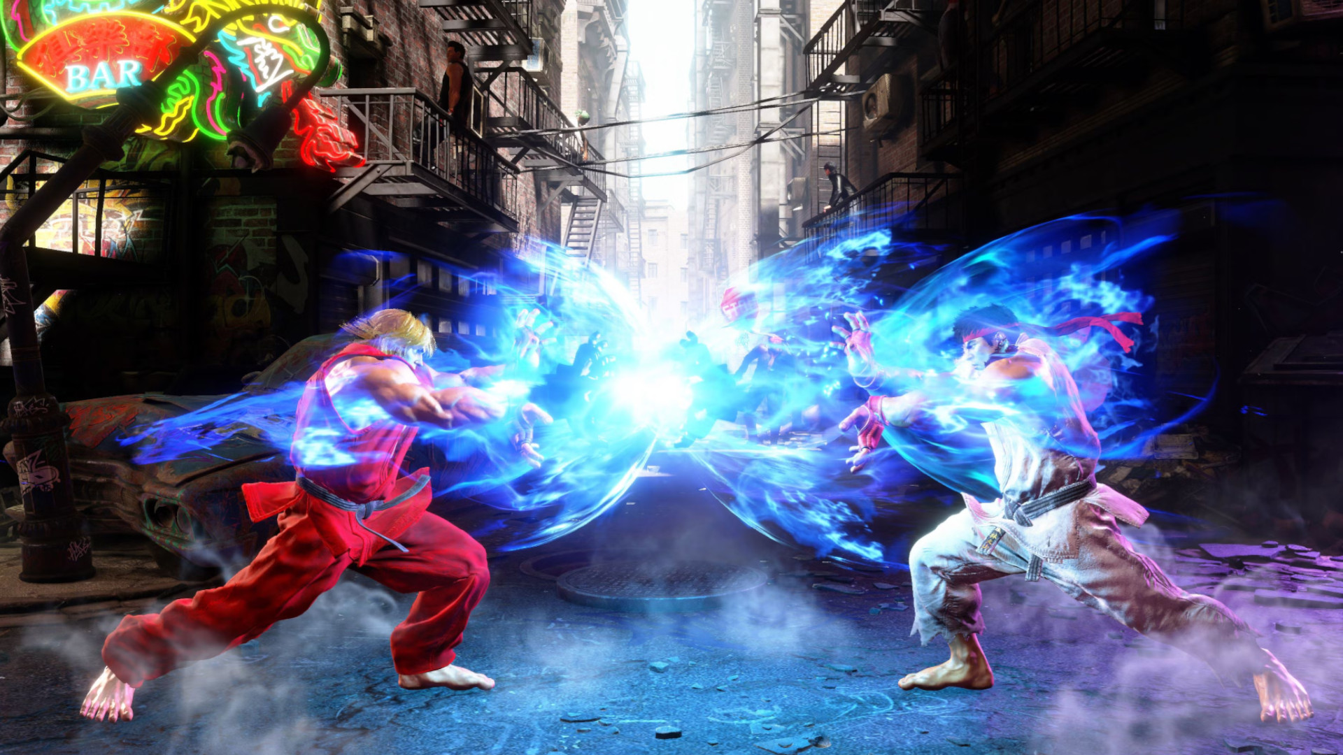 A screenshot of Ken and Ryu fighting during Street Fighter 6