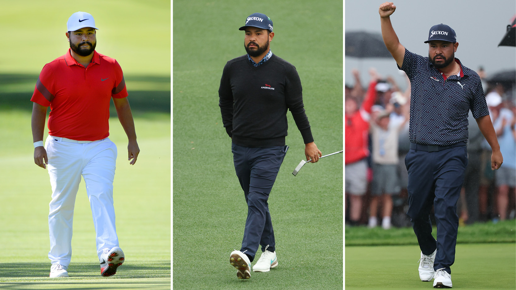Three images of JJ Spaun throughout his career