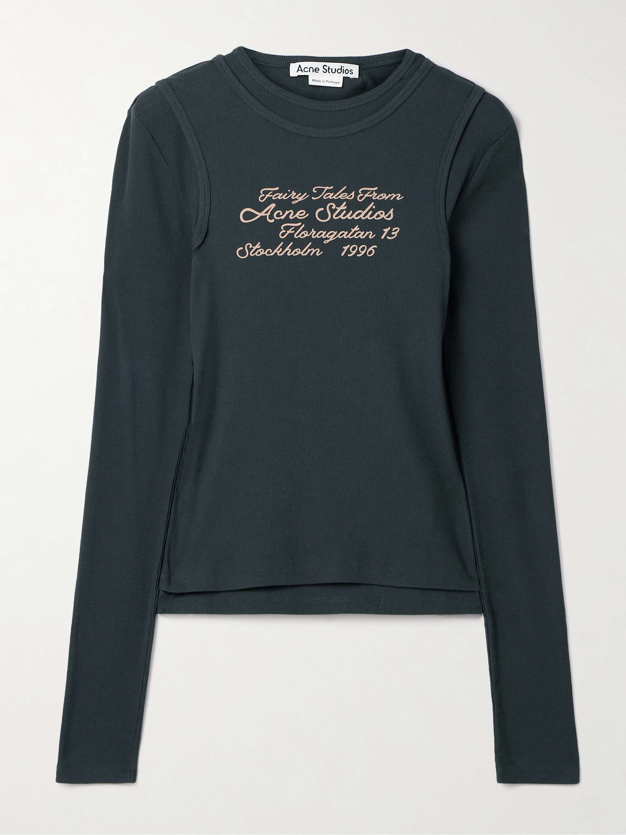 Layered Printed Ribbed Organic Cotton-Blend Jersey T-Shirt