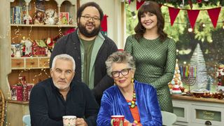 Paul Hollywood, Prue Leith, Zach Cherry and Casey Wilson, hosts of The Great American Baking Show 2025