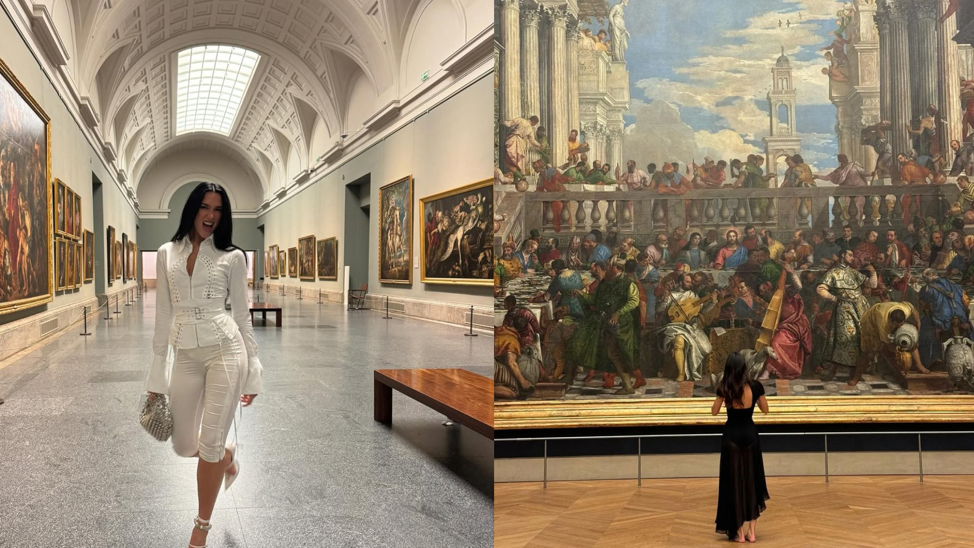 Dua Lipa and Kendall Jenner pose in empty museums in Madrid and Paris