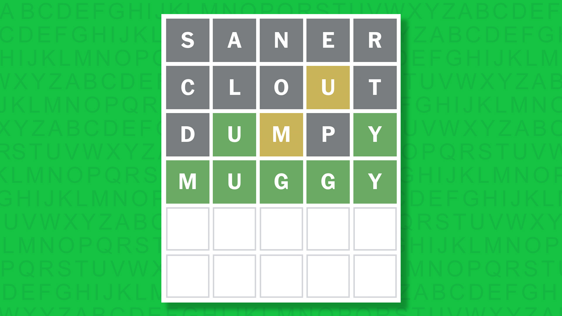 Ответ NYT Wordle для игры 1625 на зеленом фоне