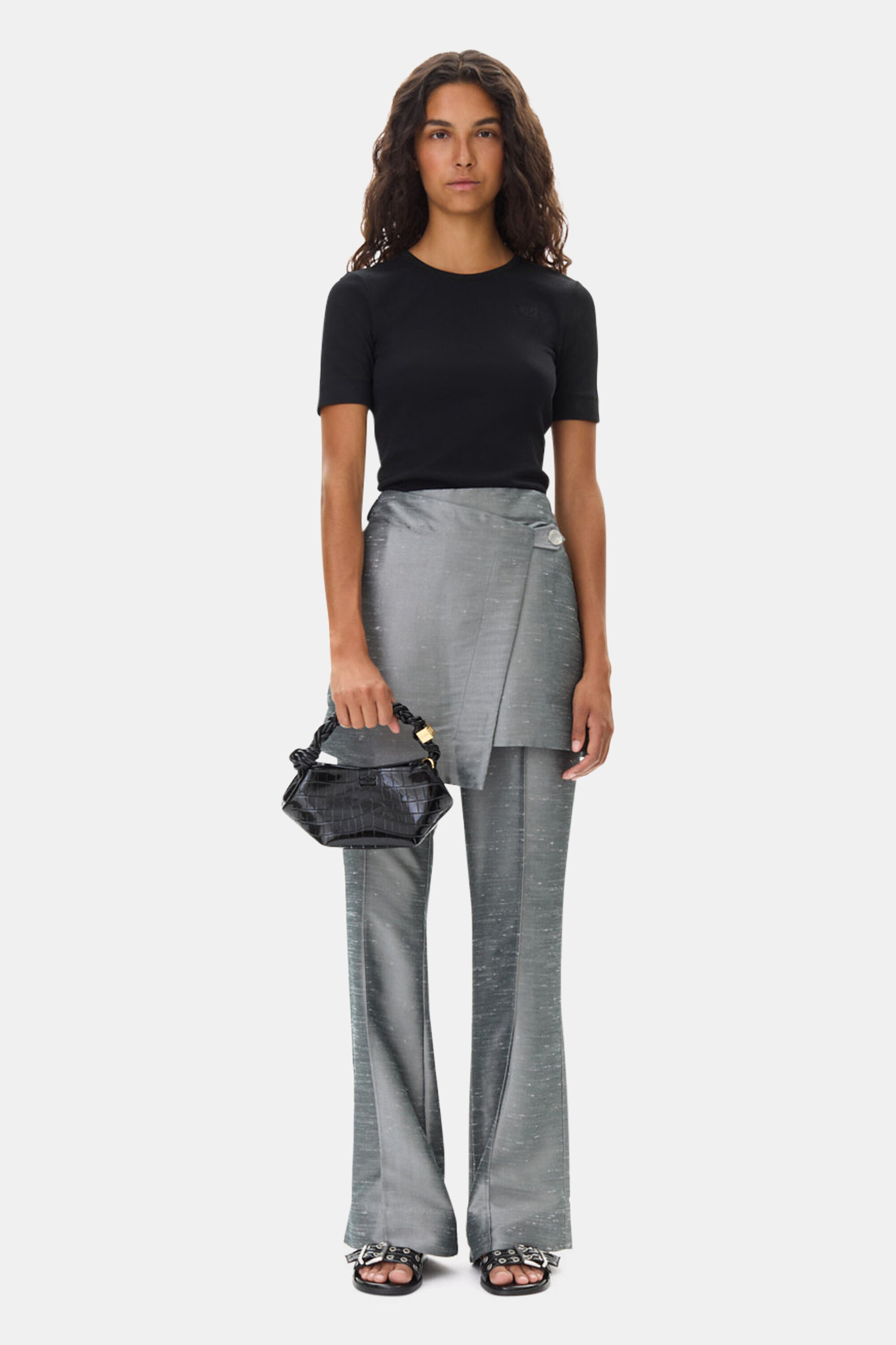 Grey Suiting Skirt Flared Pants
