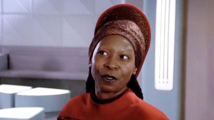 Whoopi Goldberg as a bartender and attached counselor Guinan in Star Trek: The Next Generation. 