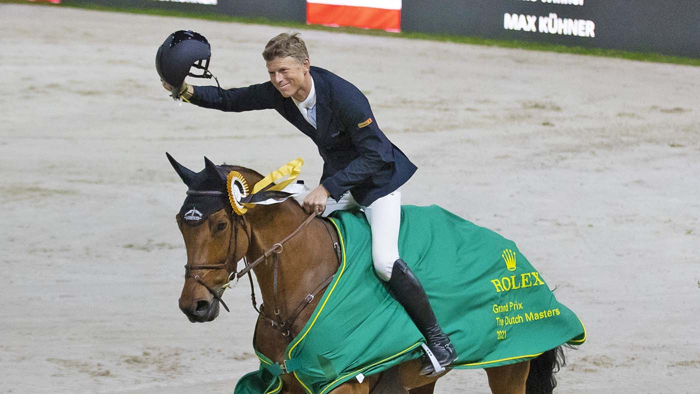 Max K&amp;uuml;hner with Elektric Blue winner of the Rolex Grand Prix at Indoor Brabant 2021