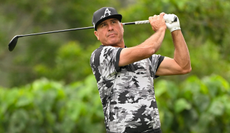 Pat Perez hits a shot and watches its flight