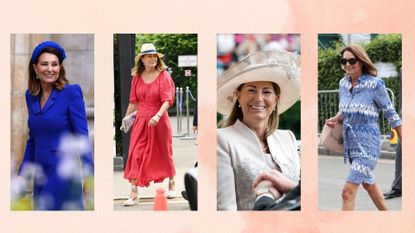L-R: Carole Middleton at the Coronation of King Charles III; Carole Middleton attending Wimbledon in 2021; Carole Middleton at Roya; Ascot, 2011; Carole Middleton at Wimbledon in 2019.