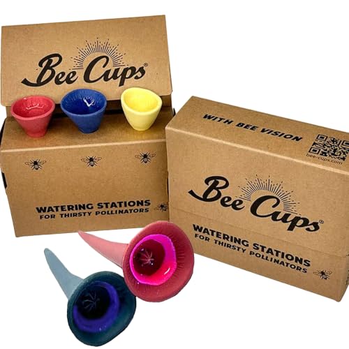 Bee Cups 3 Pack, Bee Watering Station, Butterfly Feeder, Bee Feeder, Garden Decor, Bee Decor, Outdoor Garden Decor, Plastic Free, Handmade From Porcelain (3, Bold Variety)