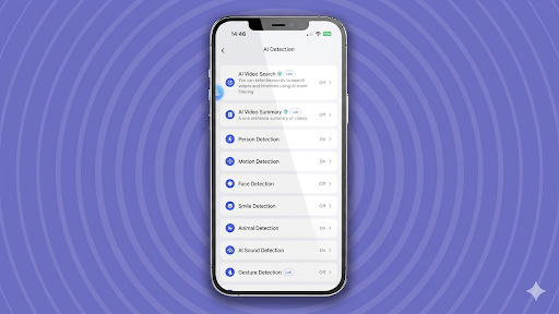 Screen grab of Aqara Home mobile app on iPhone screen showing AI detection triggers