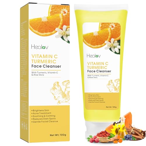Healov Turmeric Face Wash &amp;ndash; Skin Brightening Liquid Soap for Discoloration &amp;ndash; Natural Anti Aging Exfoliating Facial Cleanser for Spots, Acne, Sun Damage &amp;ndash; Turmeric Soap Skincare