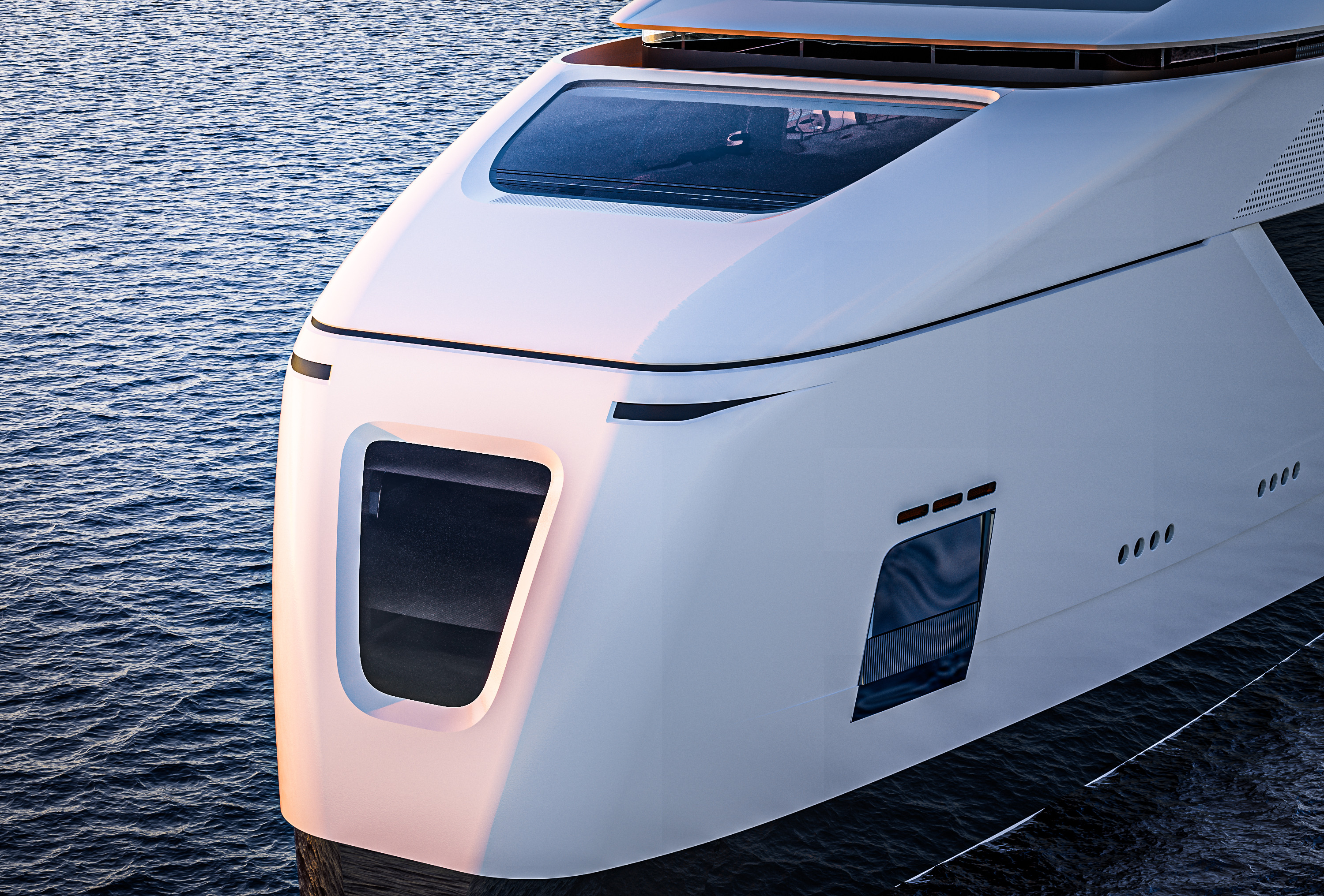 The bow of the REI concept cruise yacht
