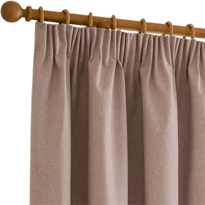 blush pink pencil pleat blackout curtains from Dunelm