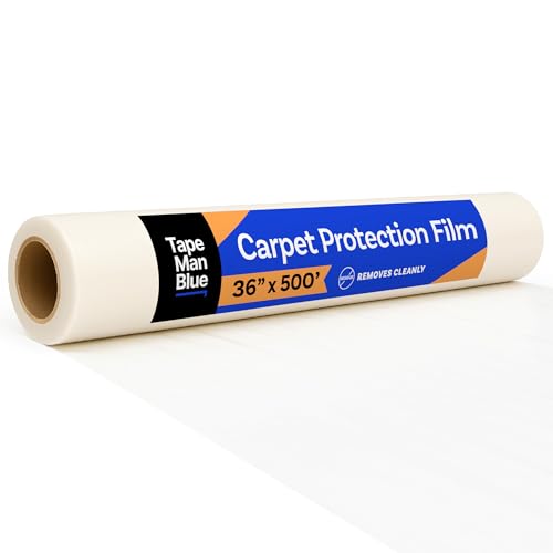 Carpet Protector Film, 36 Inch X 500 Feet, Made in the Usa, Self Adhesive Carpet Protection Film With Easy Unwind and Clean Removal, Strong and Durable Covering for Construction