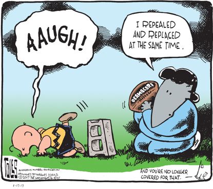Political Cartoon U.S. Charlie Brown and Obamacare