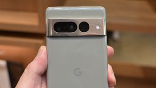 A close-up of the Google Pixel 7 Pro's cameras