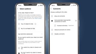 Audience selector and comment settings on YouTube shorts uploader