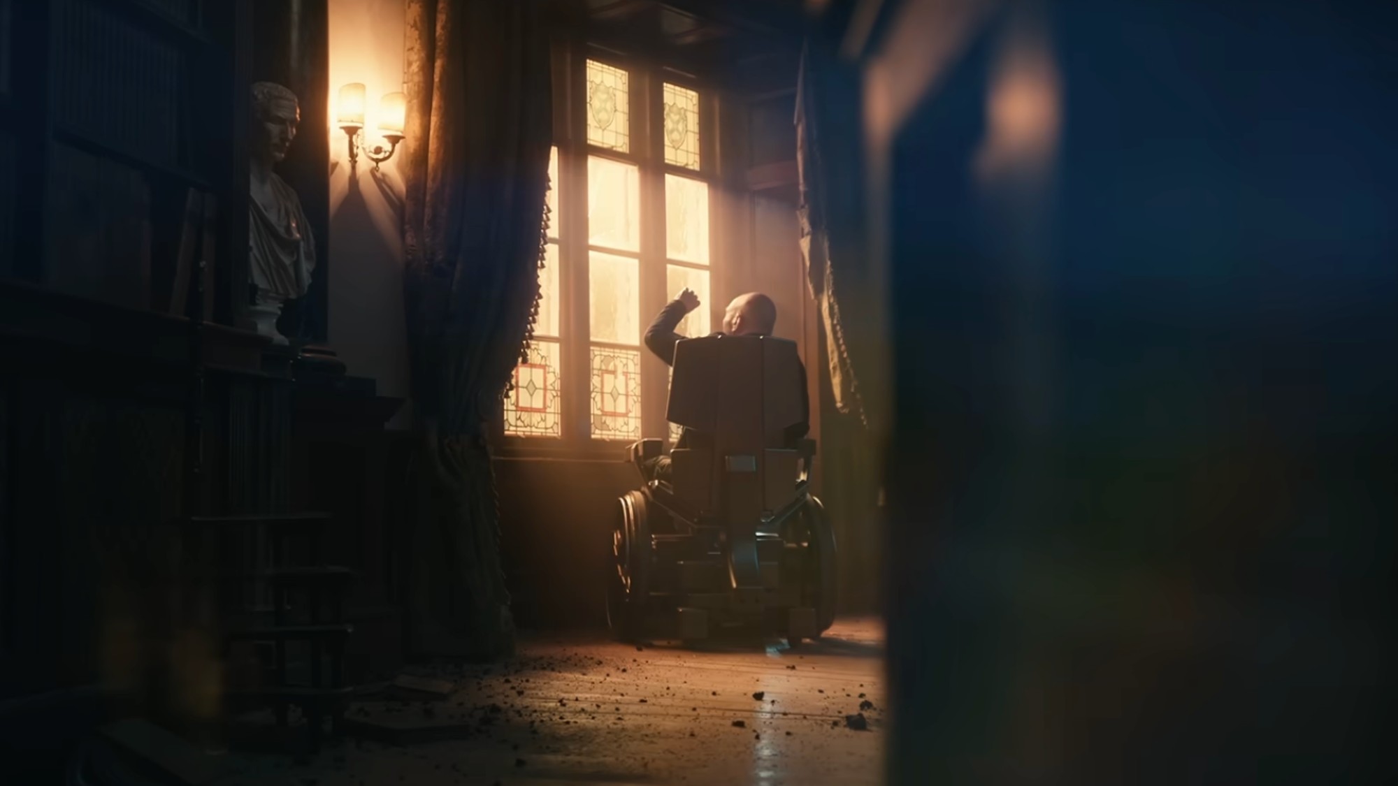 Professor X being blinded by a light.
