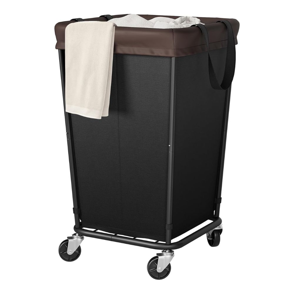 Black 2-section Laundry Basket with Wheels, 160L
