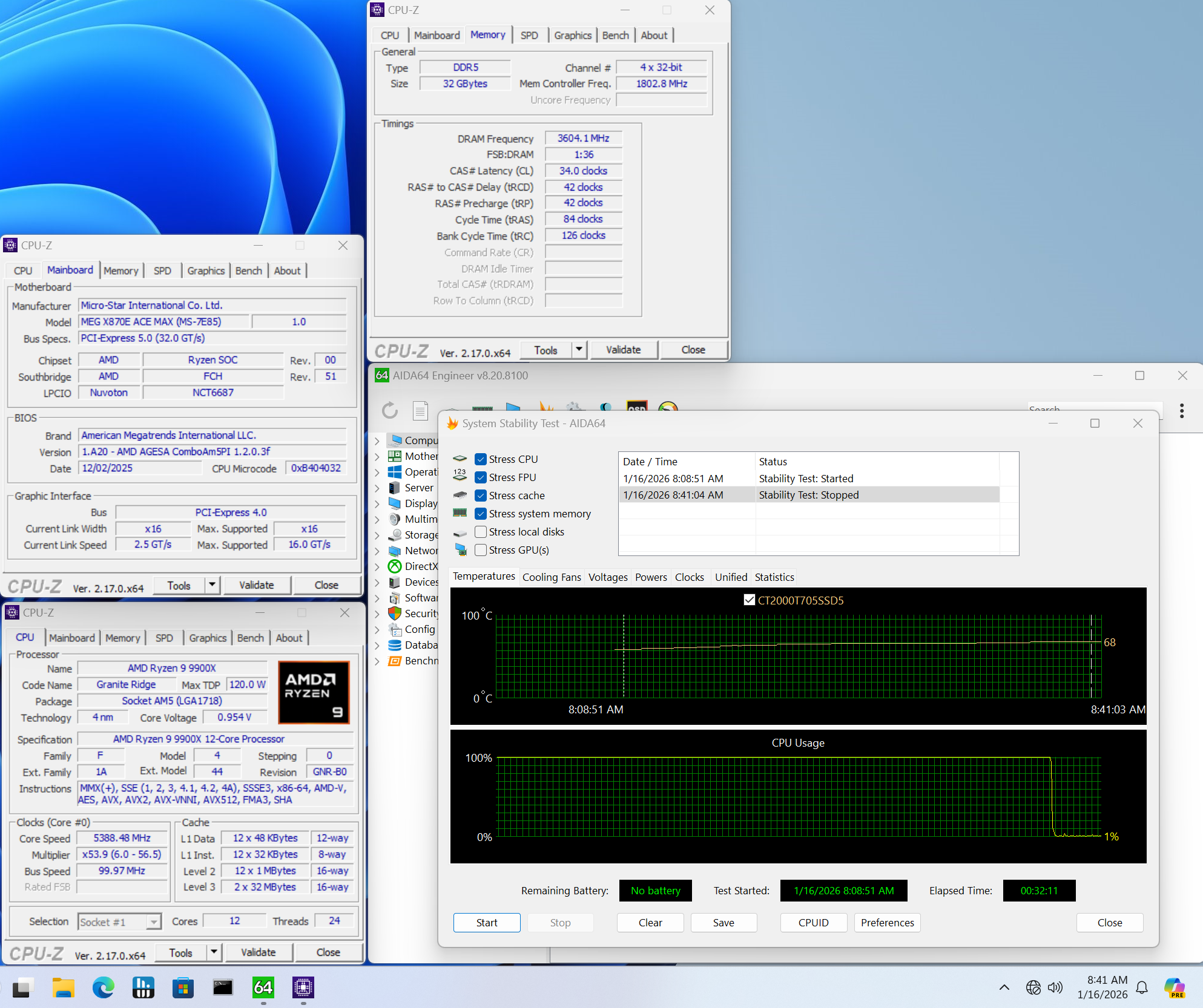 MSI MEG X870E Ace Max - Overclocking results