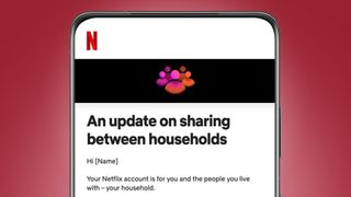 A phone screen showing an email from Netflix about password sharing