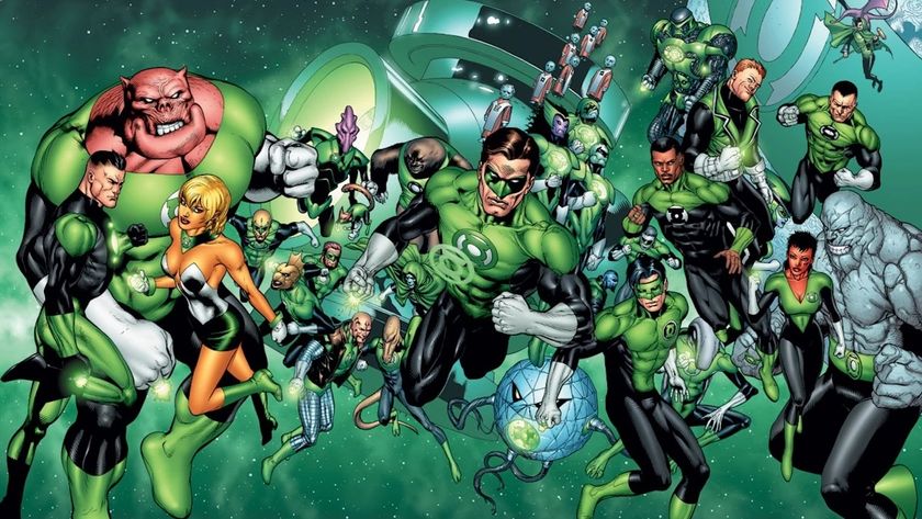 Numerous Green Lantern Corps members assembled together
