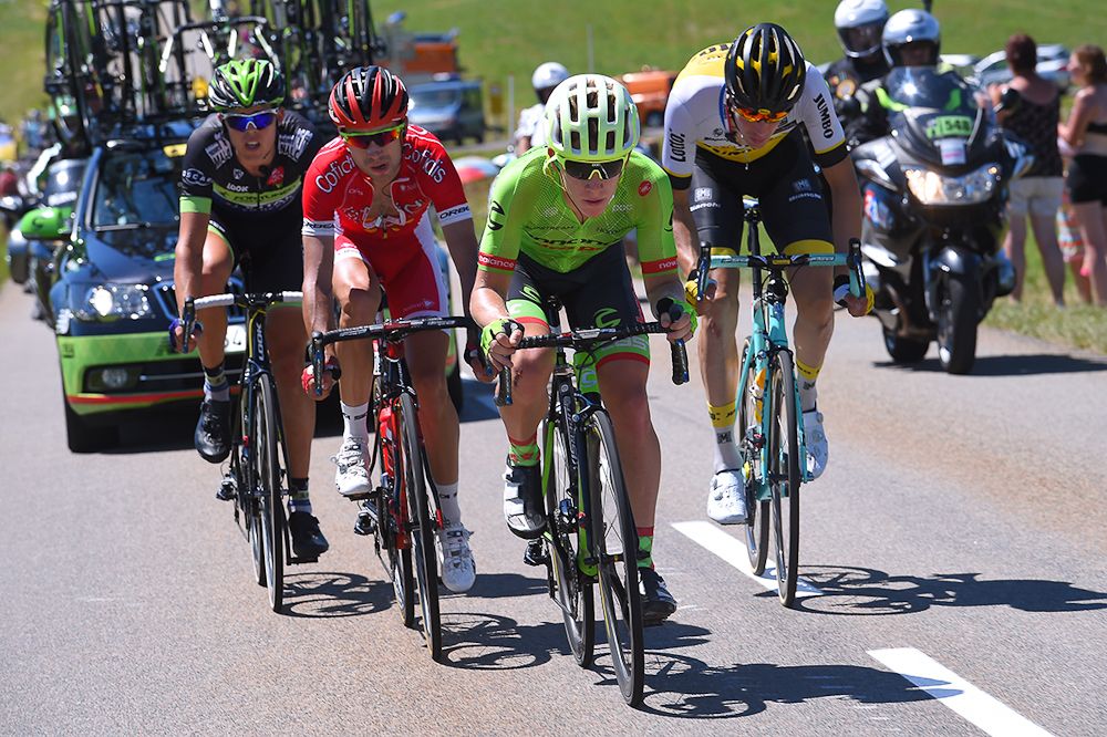 Lawson Craddock leads the early breakaway during stage 16 of the Tour de France.