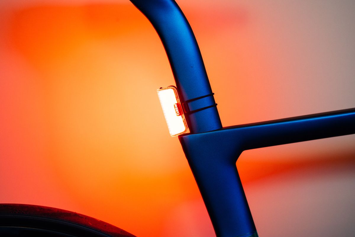 A close up of a bike light