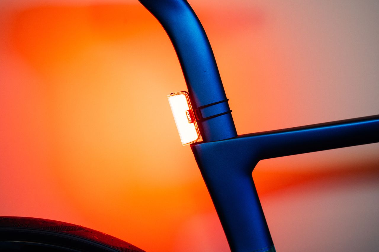 A close up of a bike light