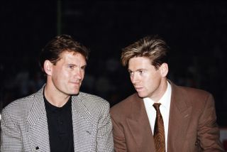 Glenn Hoddle (left) chats to former Tottenham team-mate Chris Waddle in 1991.