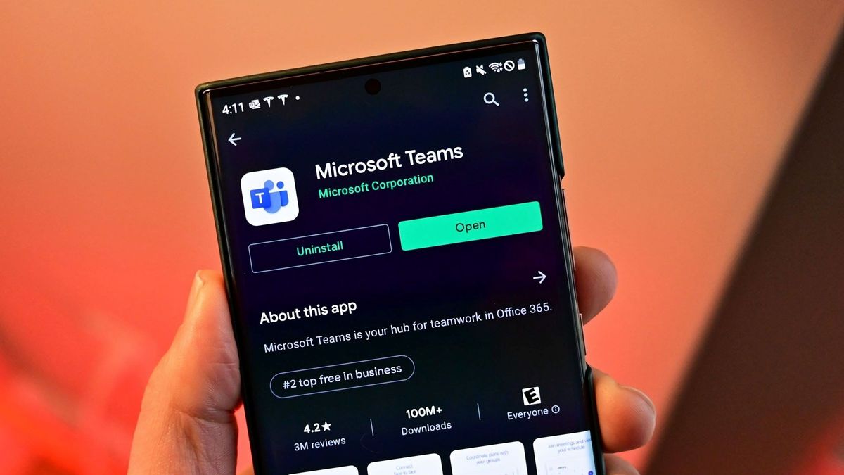 Microsoft Teams Google Play Store listing on an Android phone.