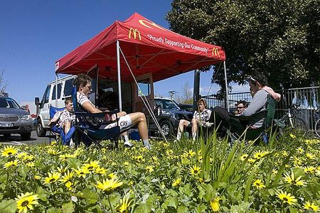 The Cycle-City/Felt team relaxing before the start to stage nine in George Town.