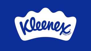 Kleenex logo, blue text in a white crown on a blue background