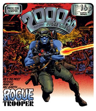 Rogue Trooper movie; uses Unreal Engine 5; a blue faced man in a solider helmet