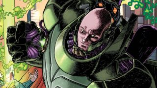Lex Luthor wearing his green war armor
