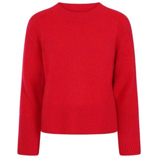 Ribbed Detail Lofty Crew Sweatshirt in Crimson Red