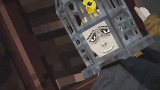 An image of a cage-headed man in Nightmare Kart, with a little bird perched atop his head.