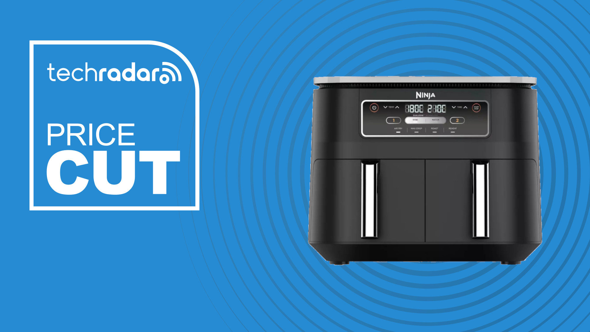 Ninja AF200UK Air Fryer on a blue background