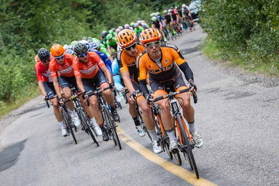 The Silber team works to try to bring back the break on stage 1 of the Tour of Alberta.