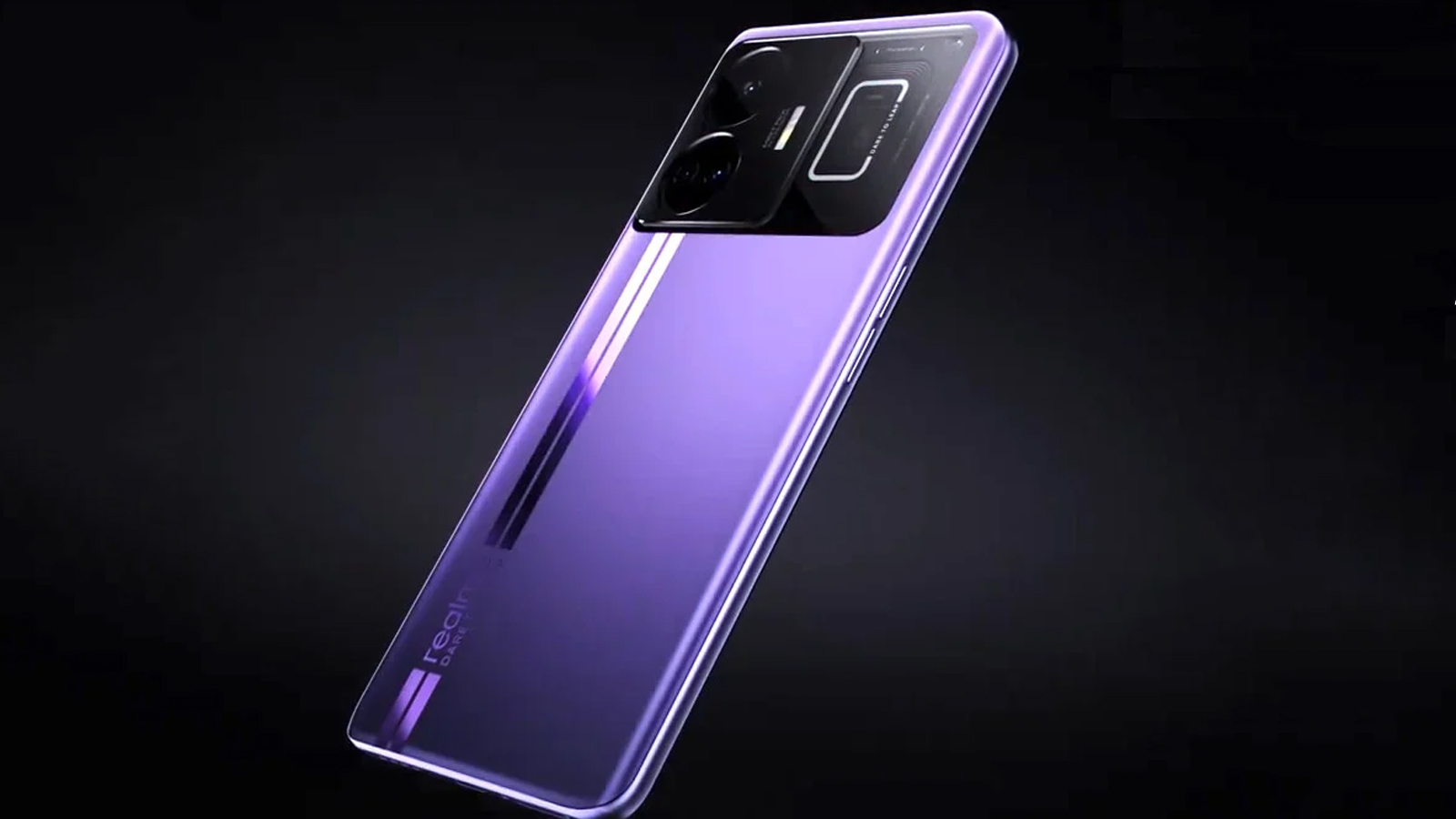 Das Realme GT Neo 5 Smartphone auf dunkelblauem Hintergrund