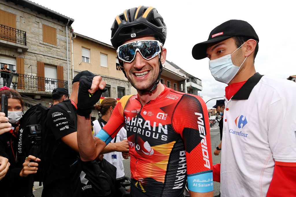 GUADARRAMA SPAIN SEPTEMBER 16 EDITORS NOTE Alternate crop Stage winner Wout Poels of The Netherlands and Team Bahrain Victorious reacts after the 78th Tour of Spain 2023 Stage 20 a 2078km stage from Manzanares El Real to Guadarrama UCIWT on September 16 2023 in Guadarrama Spain Photo by Tim de WaeleGetty Images