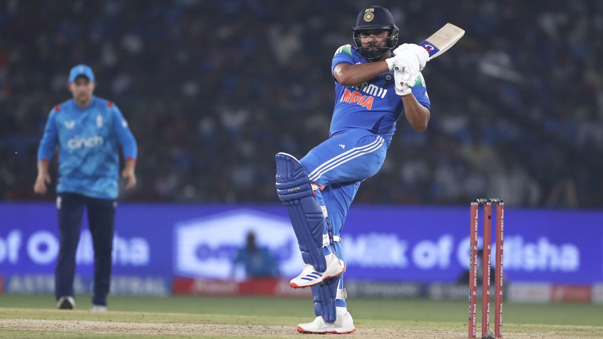 Rohit Sharma captain of India plays a shot during the India vs England 2nd ODI 