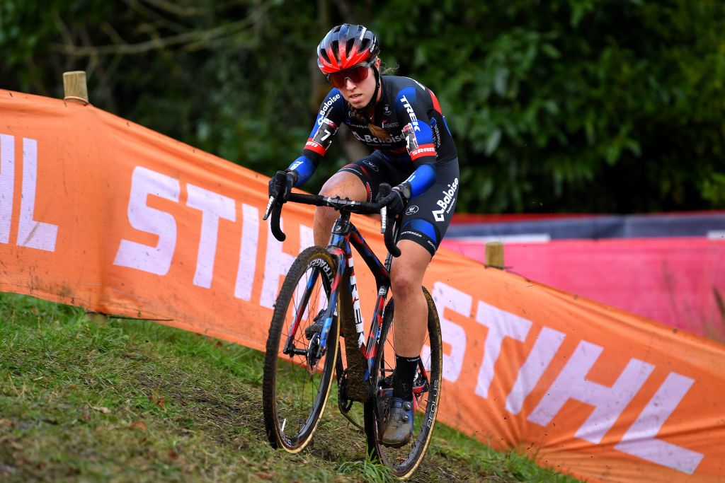 HULST NETHERLANDS JANUARY 02 Shirin Van Anrooij of The Netherlands and Team Baloise Trek Lions competes during the 6th Hulst Vestingcross UCI CycloCross Worldcup 2022 Womens Elite CXWorldCup UCIcyclocrossWC on January 02 2022 in Hulst Netherlands Photo by Luc ClaessenGetty Images