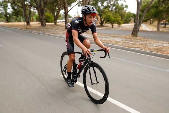 Elliot Schultz (Memil-CCN Pro Cycling) valiantly attempts to hold off the rest of the field