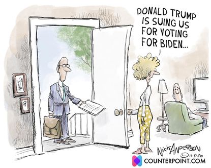 Political Cartoon U.S. Trump lawsuit