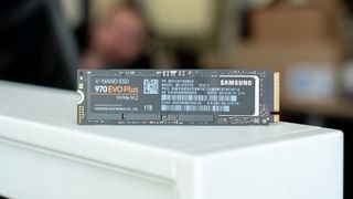 A Samsung 970 Evo Plus SSD on a table