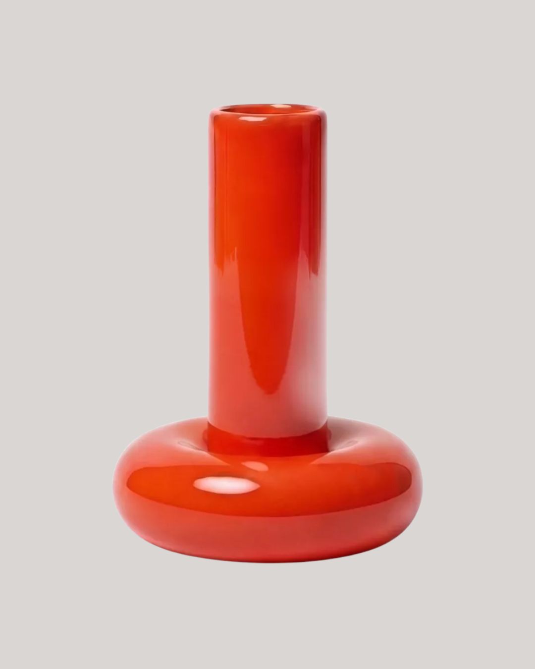 Chunky Medium Ceramic Candle Holder in Bright Red.
