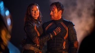 Molly Parker as Maureen Robinson and Toby Stephens as John Robinson in 'Lost in Space' season 3.
