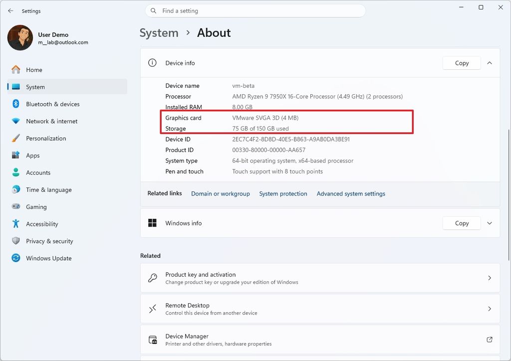About with GPU and Storage settings