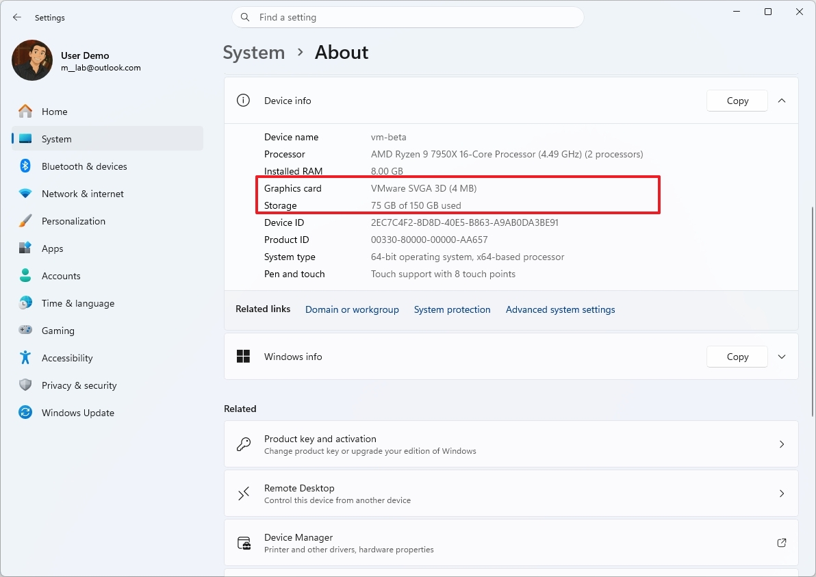 About with GPU and Storage settings