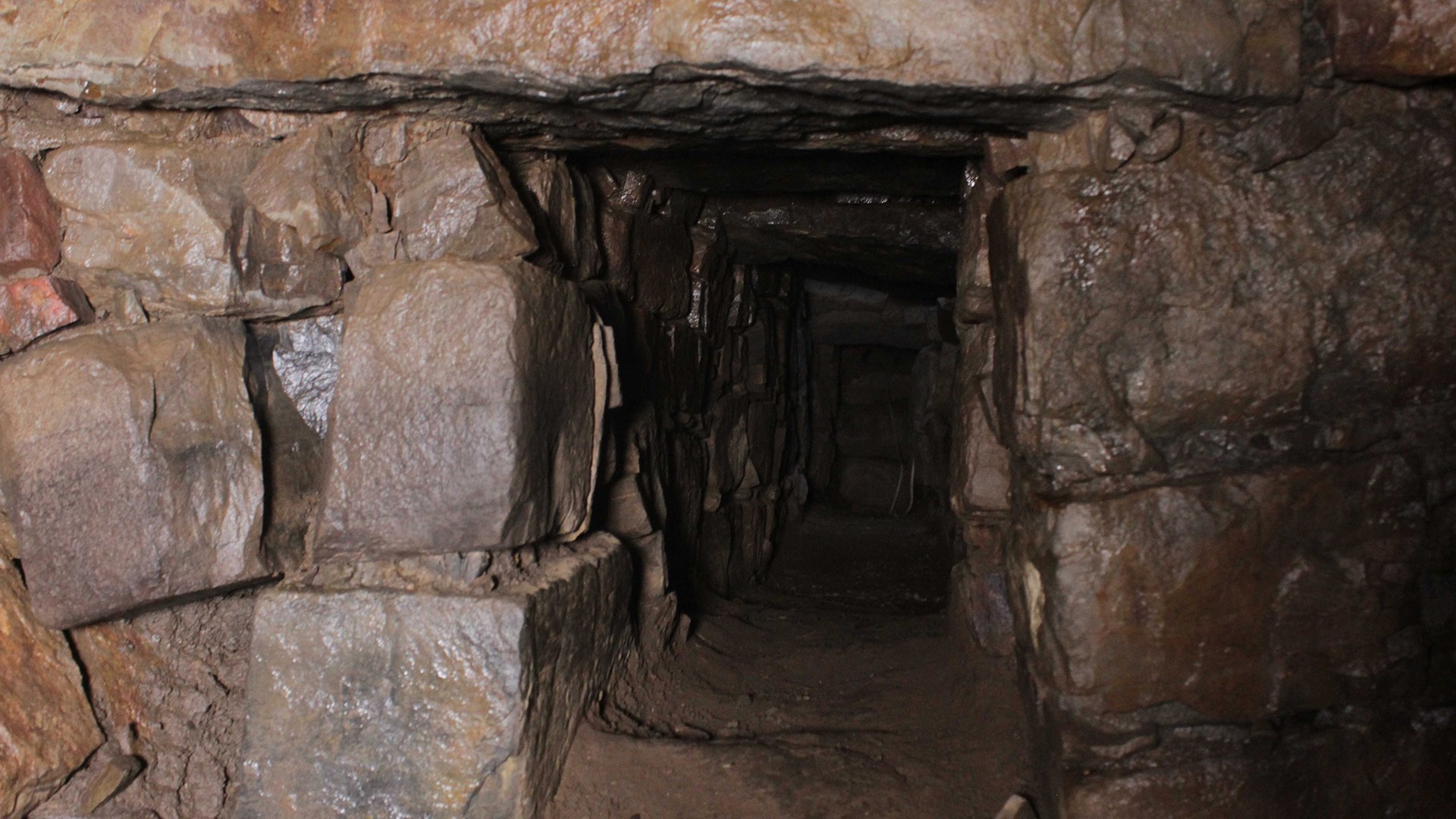 This image shows one of the sealed passages within the Chavín de Huántar temple complex, Peru.
